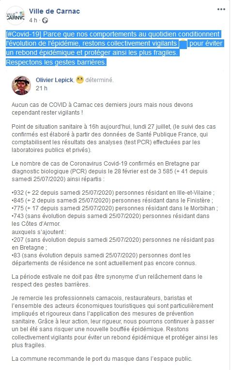 Bilan épidémiologique_Message du Maire Olivier Lepick_28072020