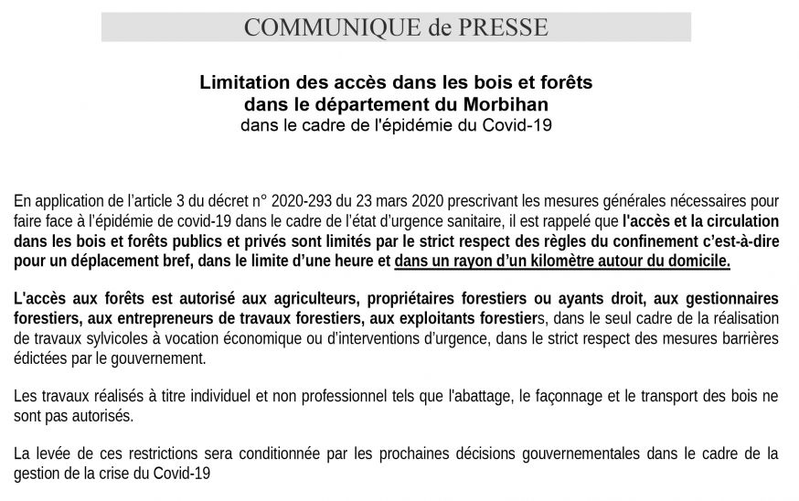 Coronavirus_Préfecture_Accès limité dans les bois et forêts