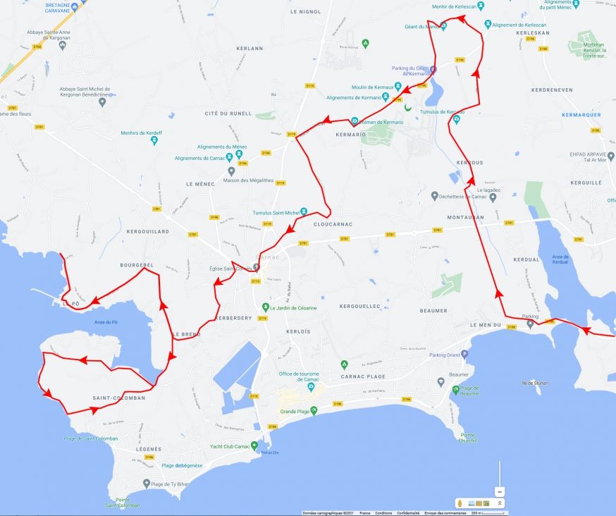 Parcours du Trail de la Baie de Quiberon 2021